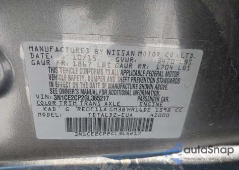 2016 Nissan Versa Note S (Sr)/S Plus/Sl/Sr/Sv from USA, damaged, VIN 3N1CE2CP2GL365217
